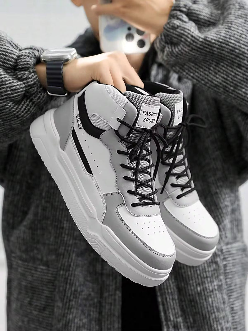 Men's White Sneakers Couples Anti-Slip Casual Sports Shoes For Outdoor Activities, High-Top Style