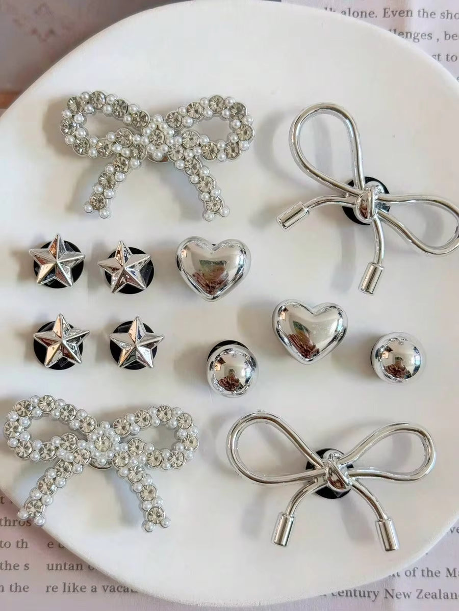 12pcs Bow, Heart, Star Removable DIY Shoe Accessories, Suitable For Sandals, Slippers, Beach Shoes, Garden Shoes, Holiday Gifts